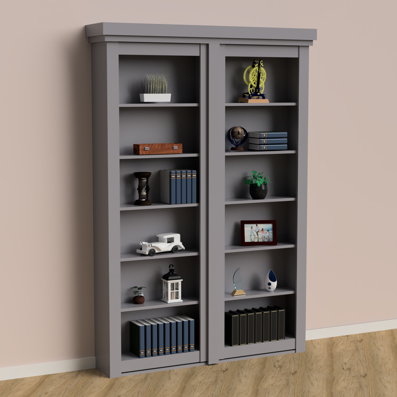 Wall Mount Hidden Bookcase Door – Open Shelves (Style 1)
