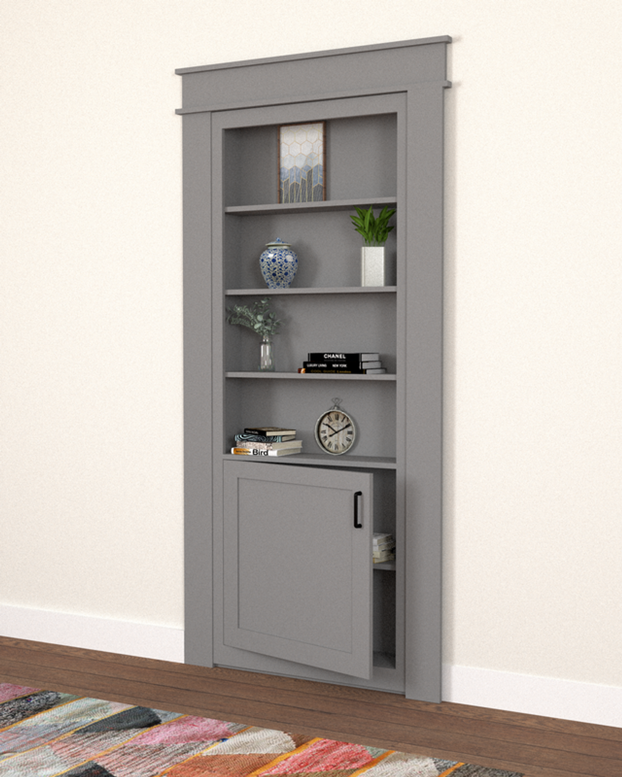 Single Hidden Bookcase Door – Lower Cabinet Storage (Style 2)