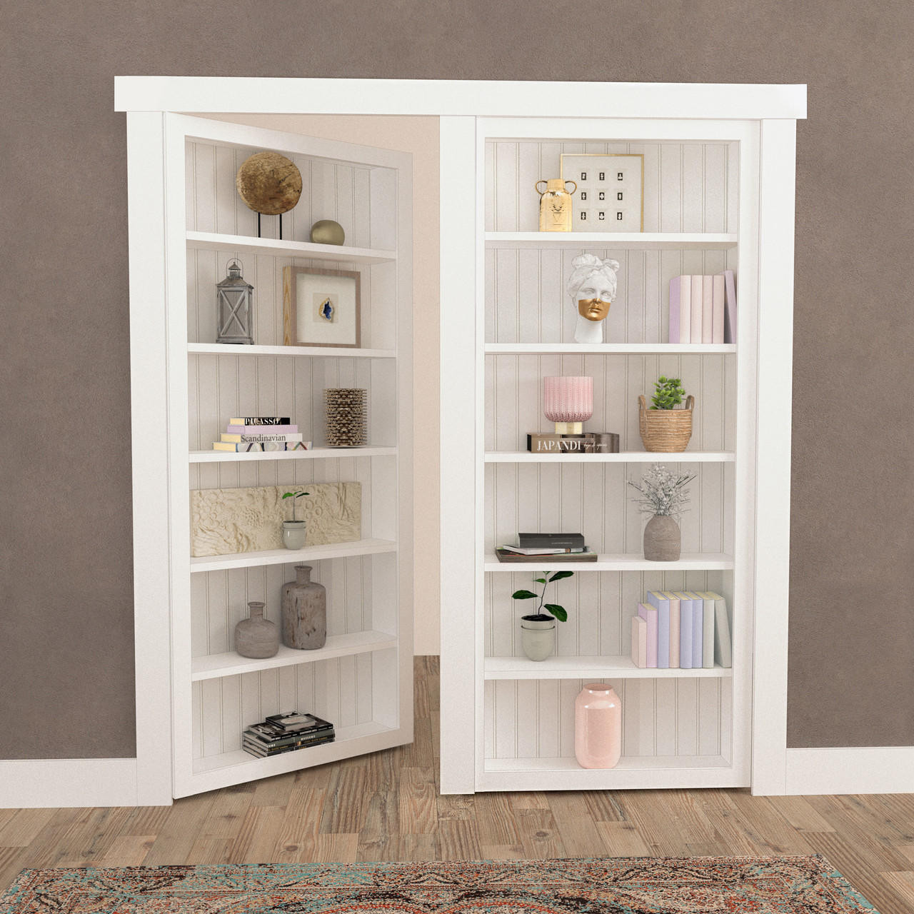 Double Hidden Bookcase Door – Classic Shelves (Style 1)