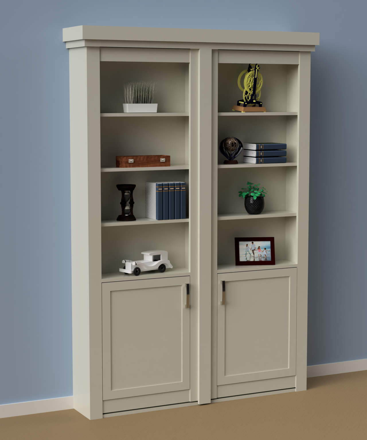 Wall Mount Hidden Bookcase Door – Lower Cabinet Storage (Style 2)