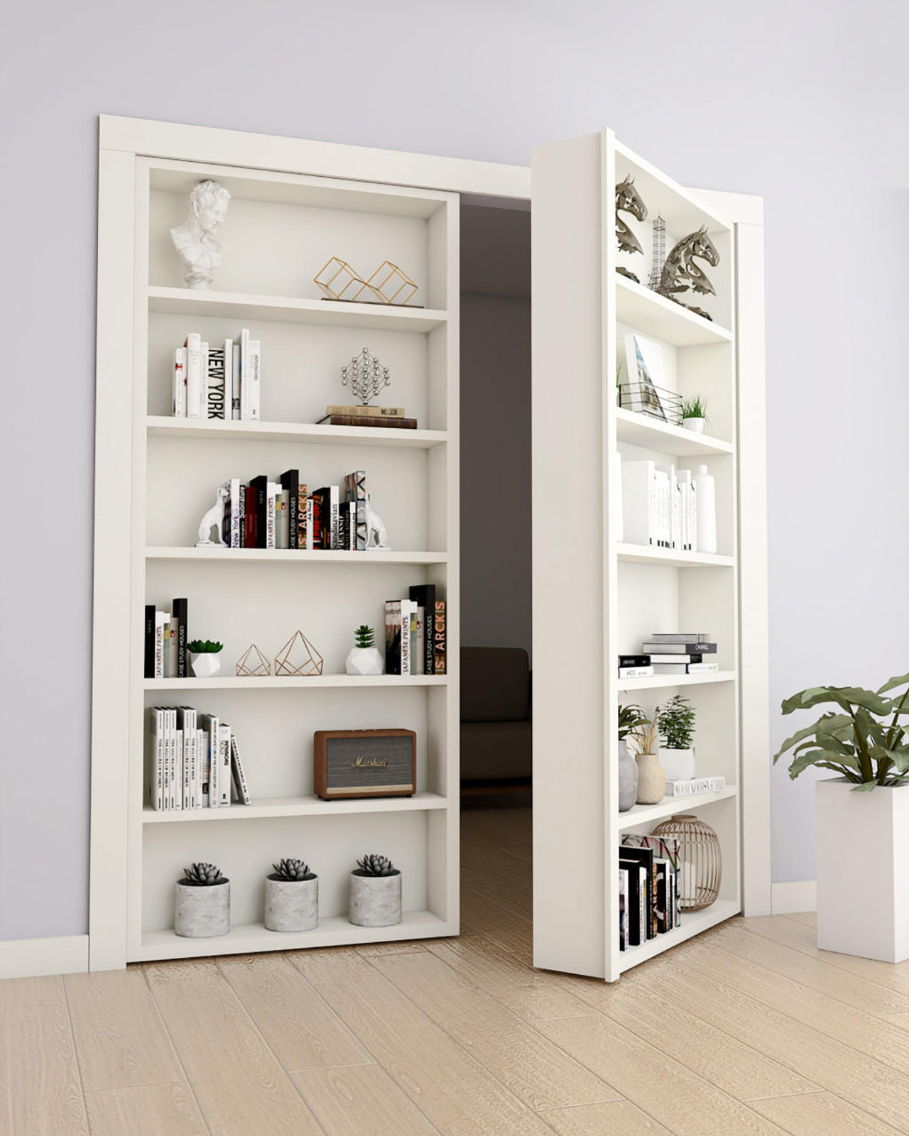 Double Hidden Bookcase Door – Classic Shelves (Style 1)