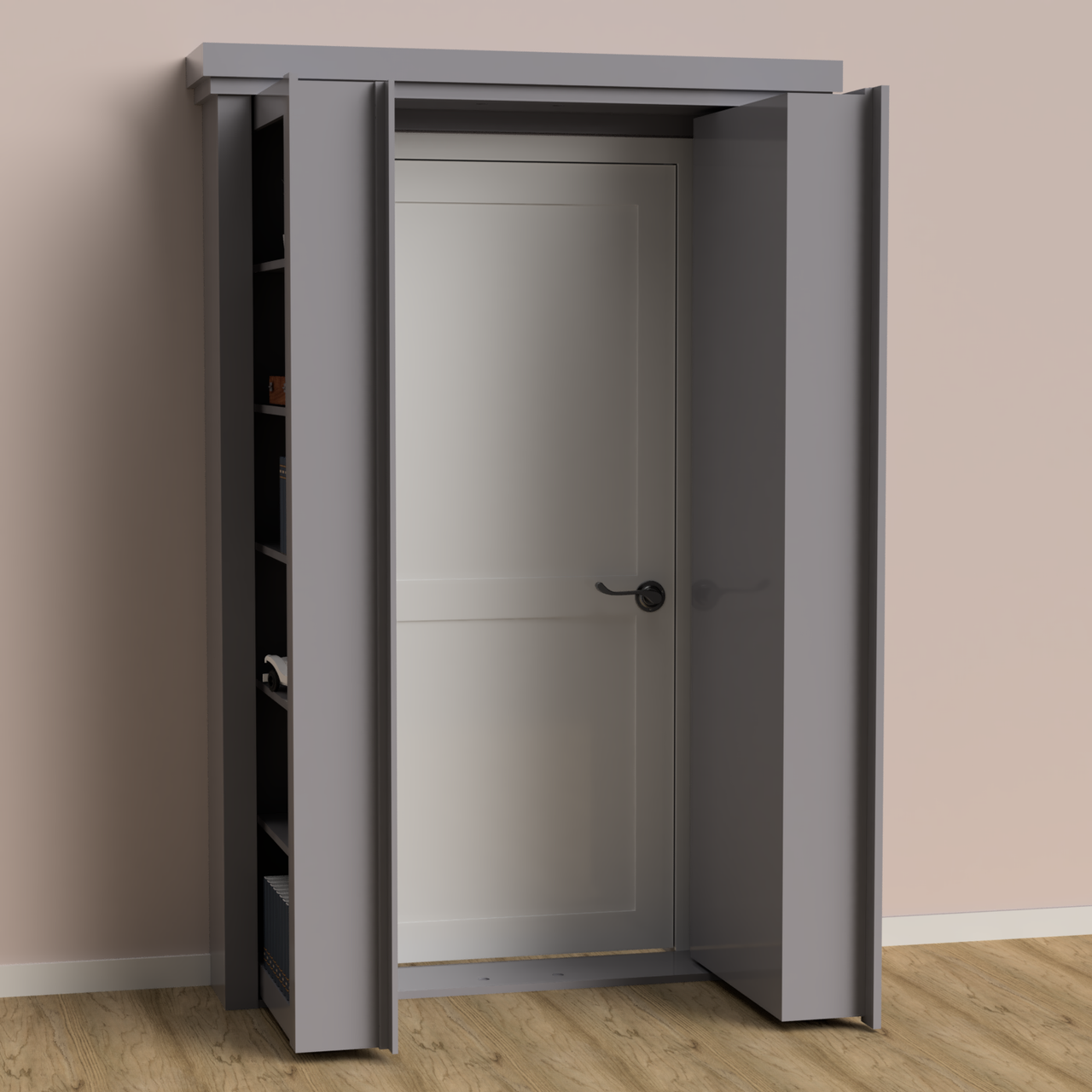 Wall Mount Hidden Bookcase Door – Open Shelves (Style 1)