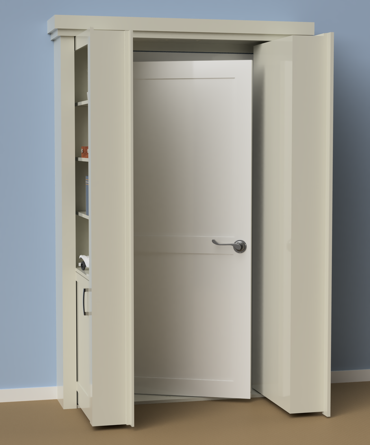 Wall Mount Hidden Bookcase Door – Lower Cabinet Storage (Style 2)