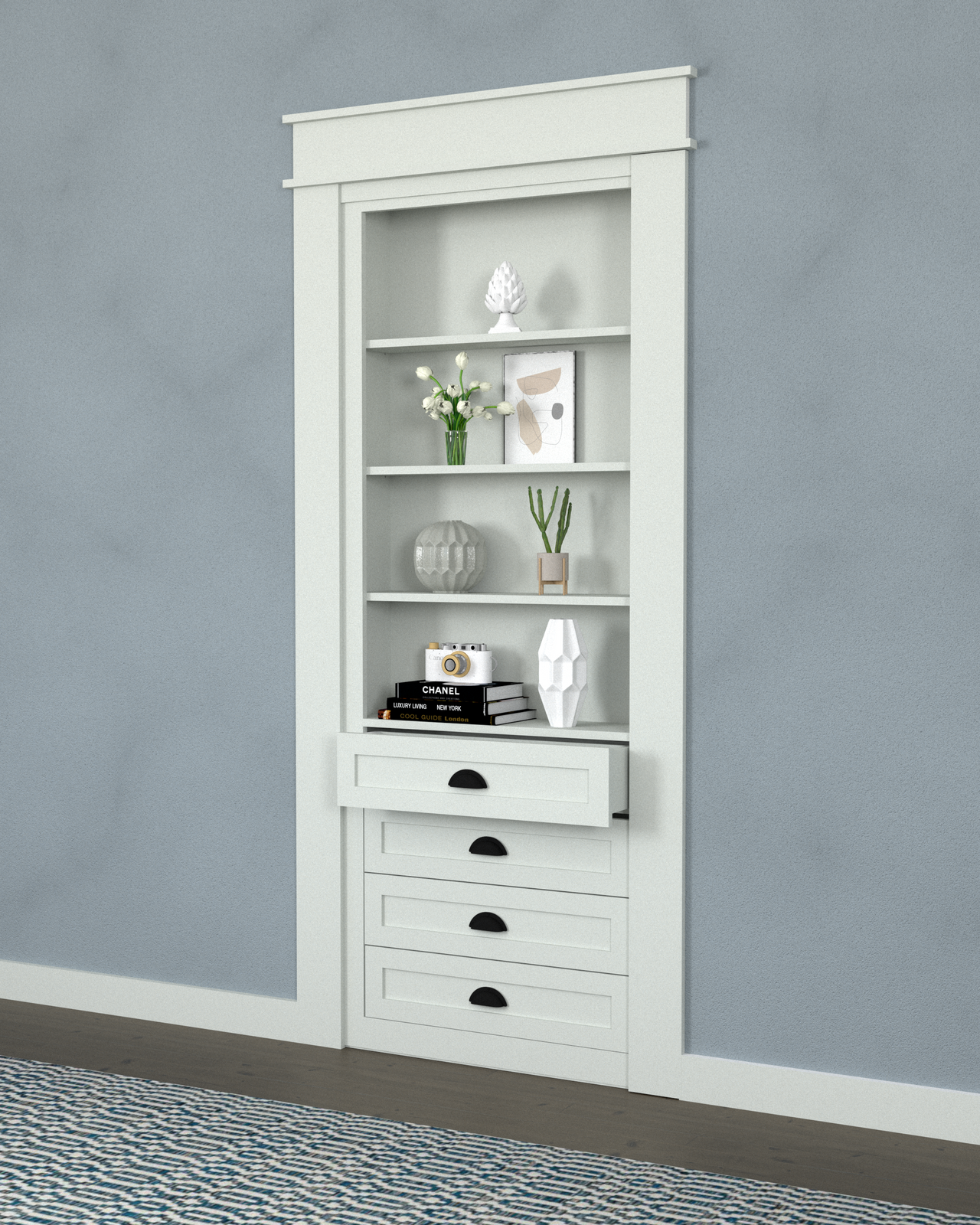 Single Hidden Bookcase Door – Drawer Base Design (Style 4)