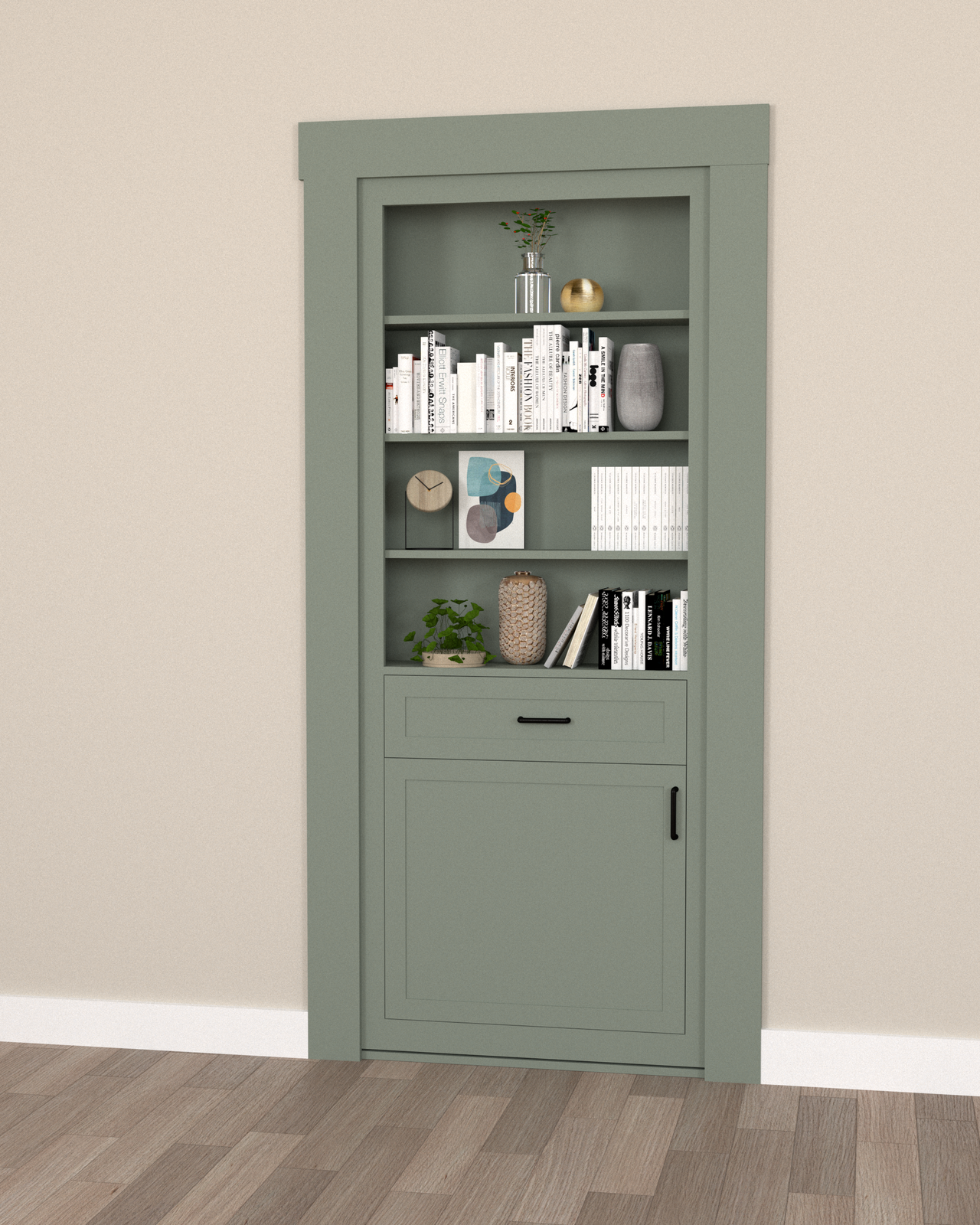 Single Hidden Bookcase Door – Contemporary Shelf Cabinet (Style 5)