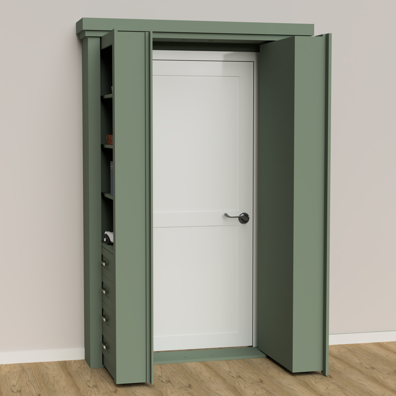 Wall Mount Hidden Bookcase Door – Drawer Base Design (Style 3)