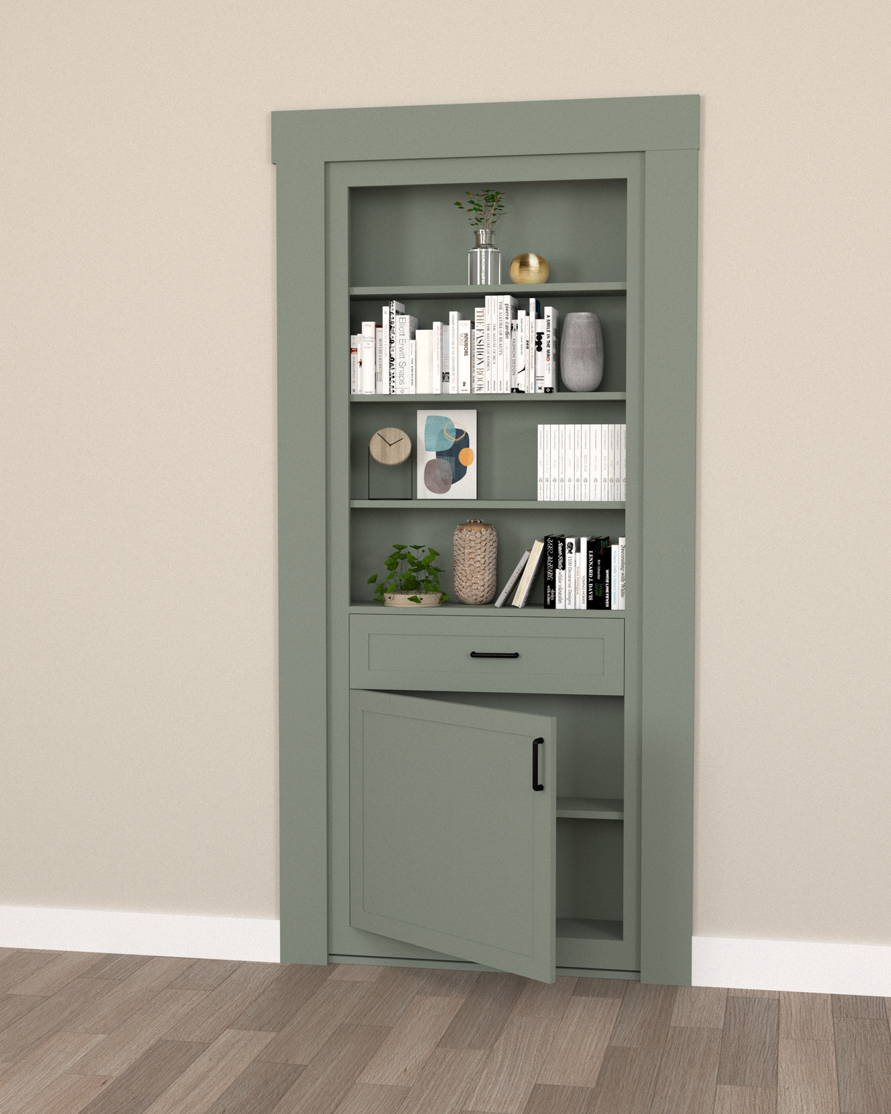 Single Hidden Bookcase Door – Contemporary Shelf Cabinet (Style 5)