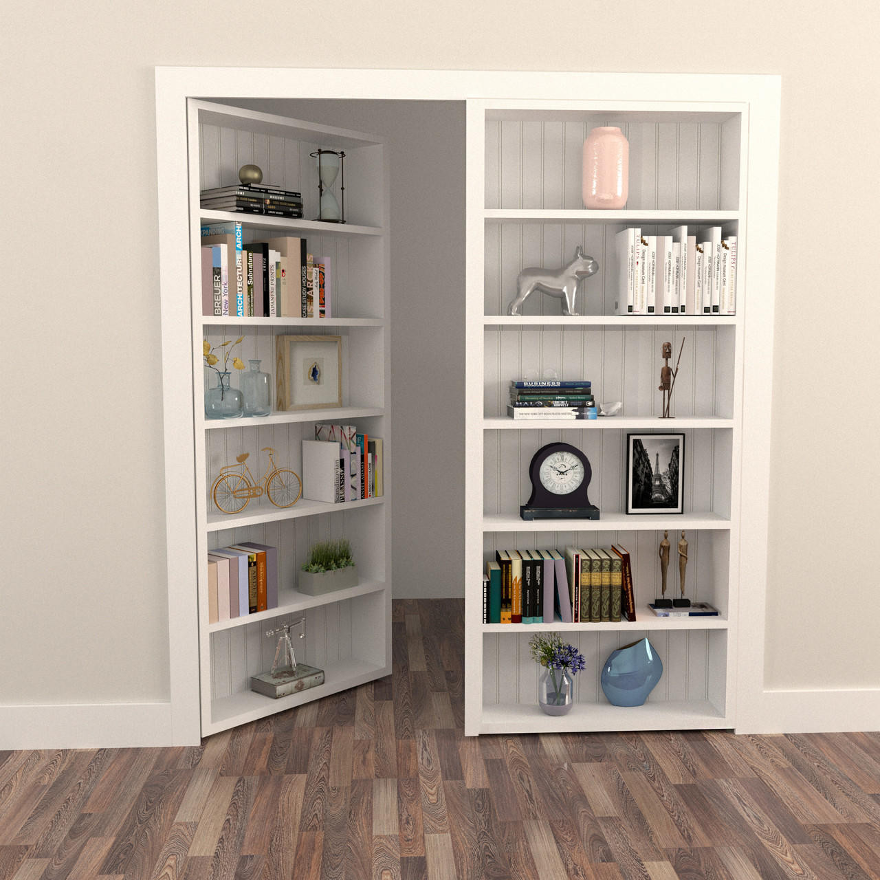 Double Hidden Bookcase Door – Classic Shelves (Style 1)