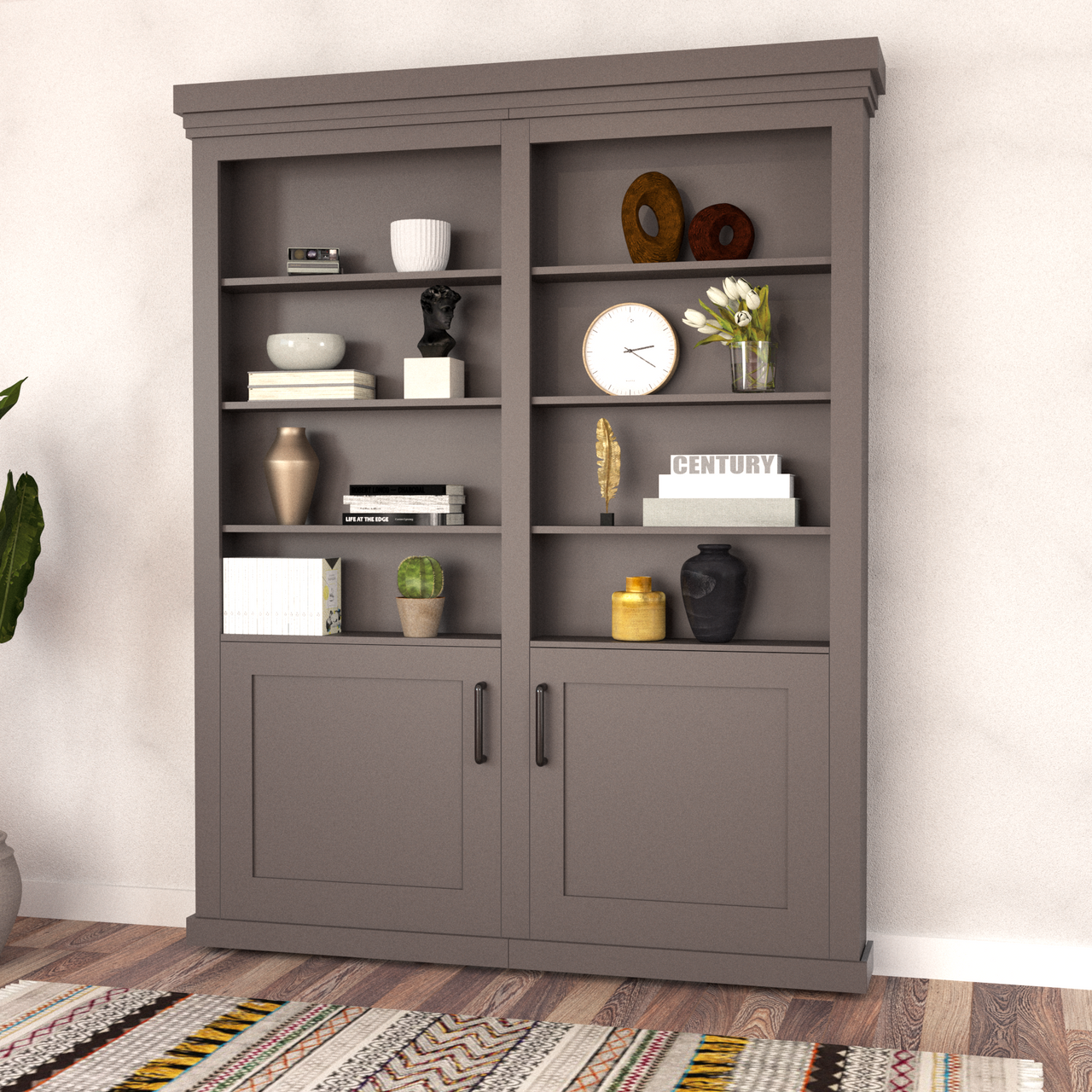 Double Sliding Bookcase Door – Lower Cabinet Storage (Style 2)