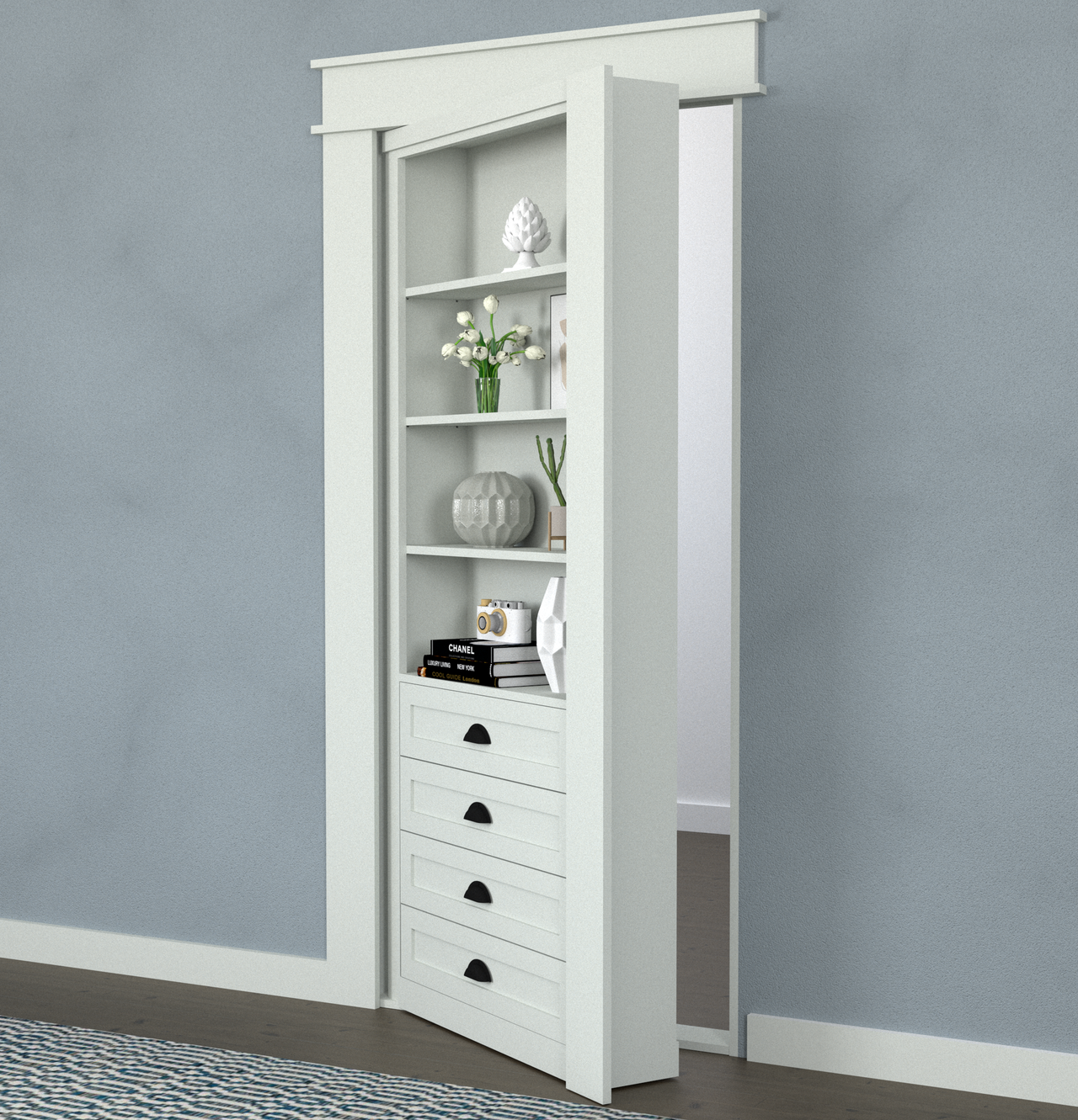 Single Hidden Bookcase Door – Drawer Base Design (Style 4)