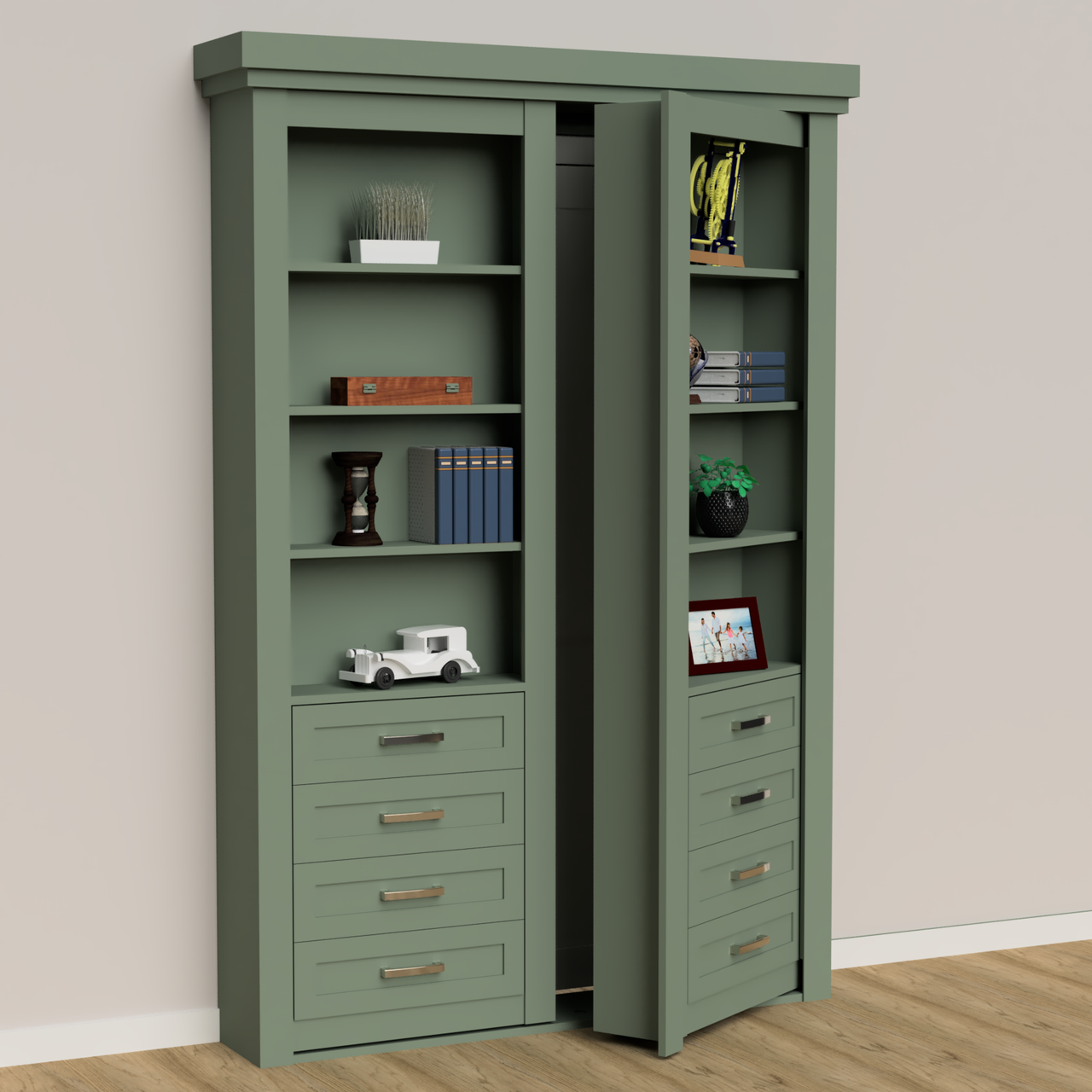 Wall Mount Hidden Bookcase Door – Drawer Base Design (Style 3)