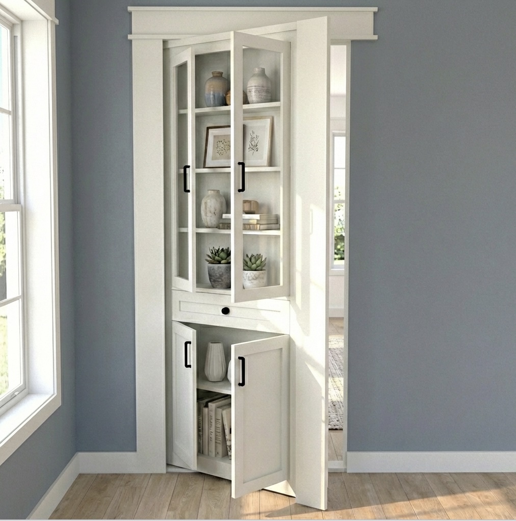 Single Hidden Bookcase Door – Glass Front Cabinet (Style 6)