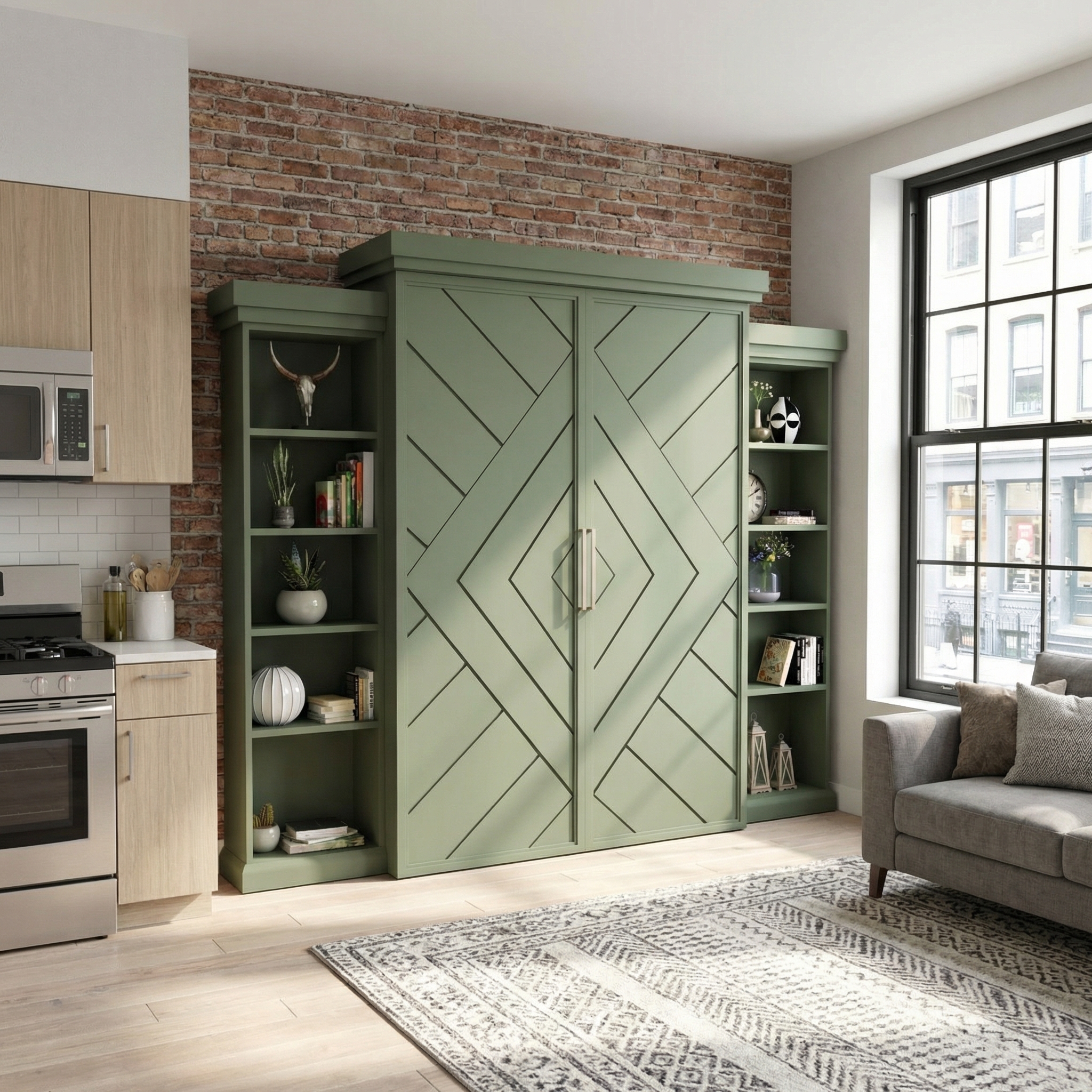 Murphy Bed Cabinet – Herringbone Front (Style 2)