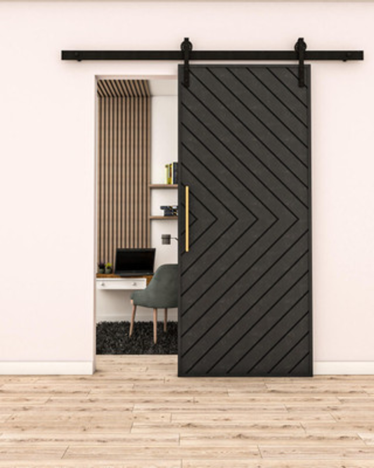Single Barn Door – Diagonal Slat Design (Style 5)