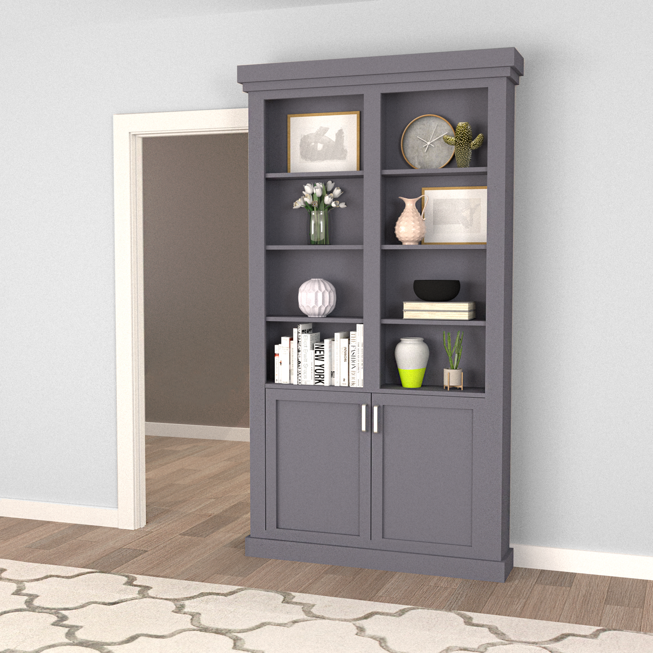 Single Sliding Bookcase Door – Lower Cabinet Storage (Style 2)