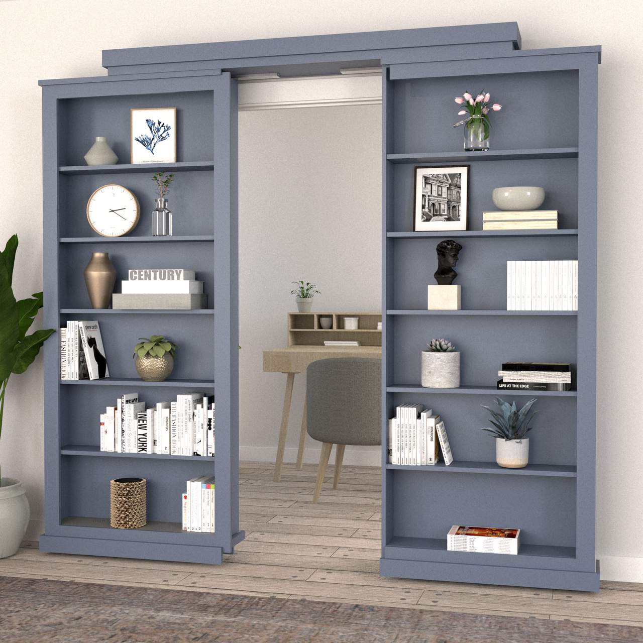 Double Sliding Bookcase Door – Classic Shelves (Style 1)