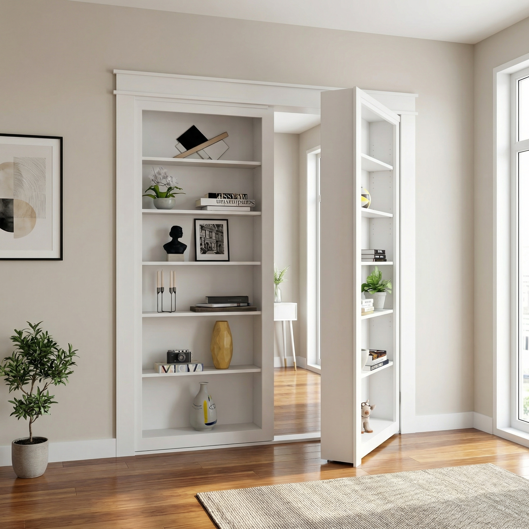 Double Hidden Bookcase Door – Classic Shelves (Style 1)