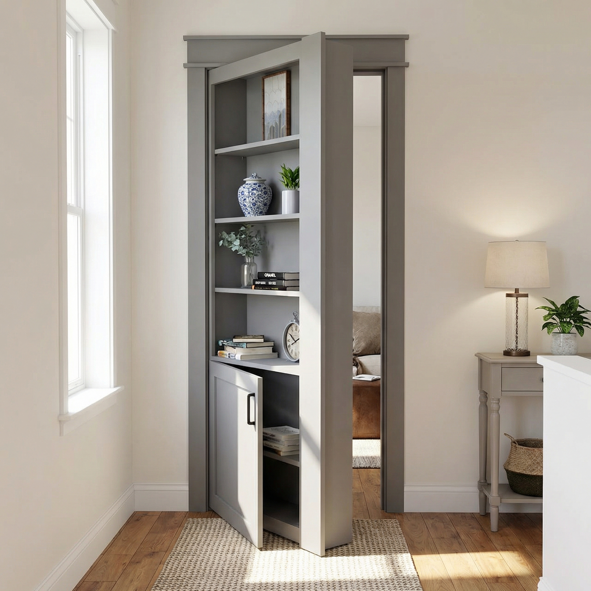 Single Hidden Bookcase Door – Lower Cabinet Storage (Style 2)