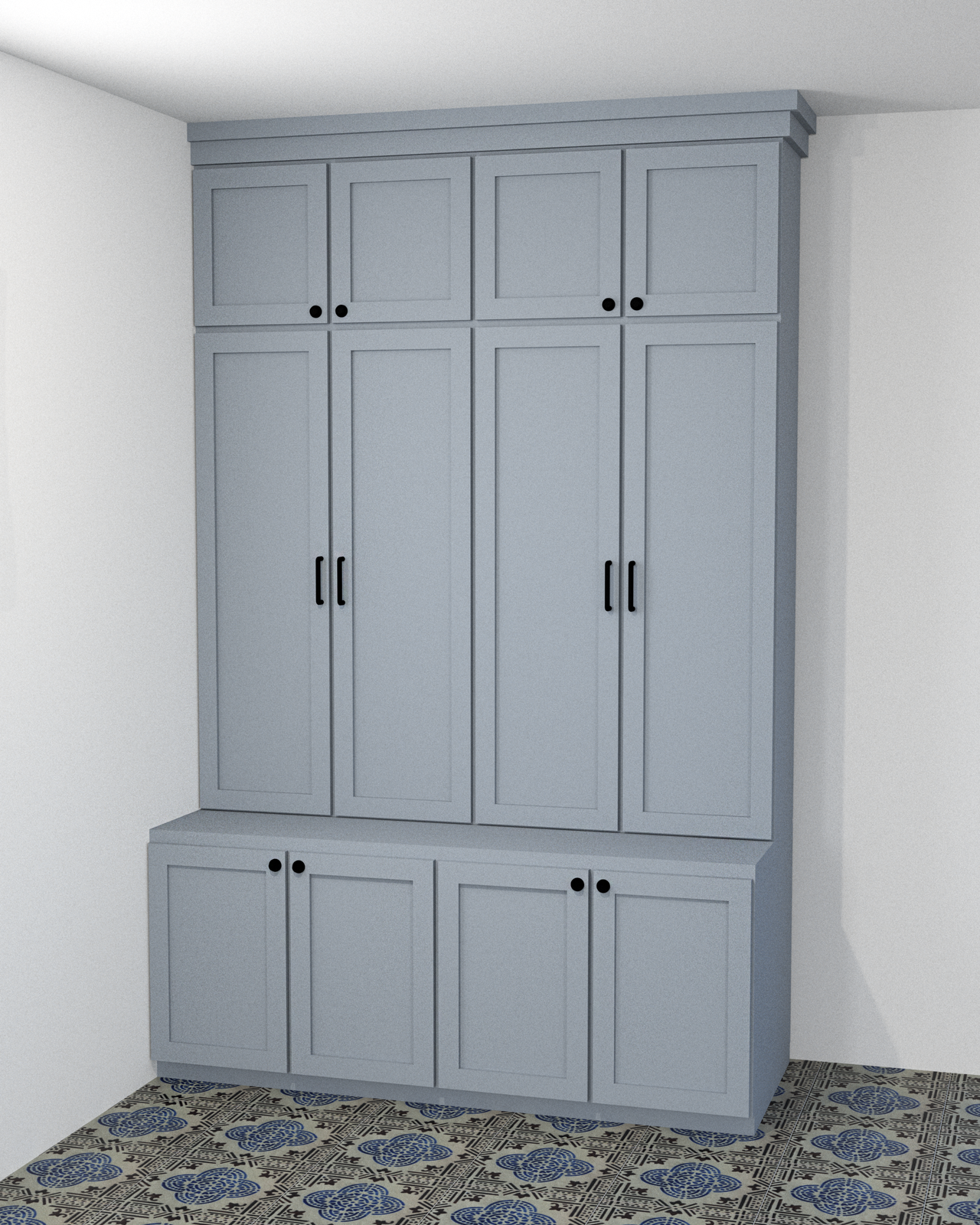 Custom Mudroom Cabinet System – L Shape Layout