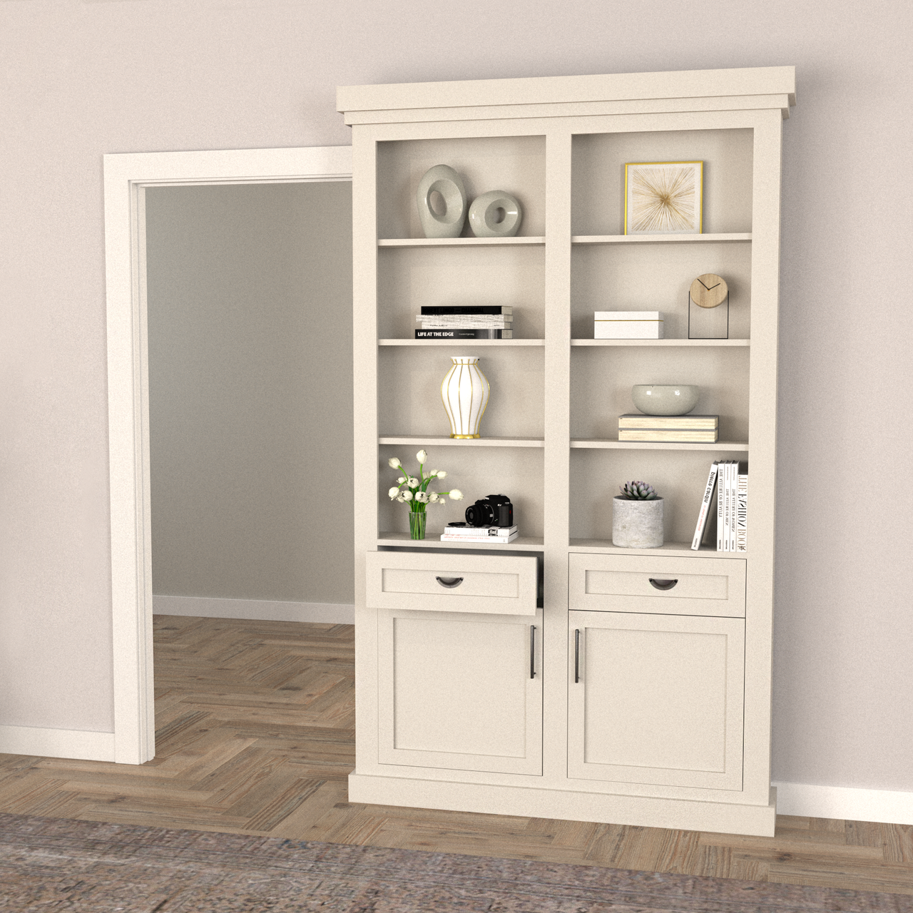 Single Sliding Bookcase Door – Cabinet Base Design (Style 3)
