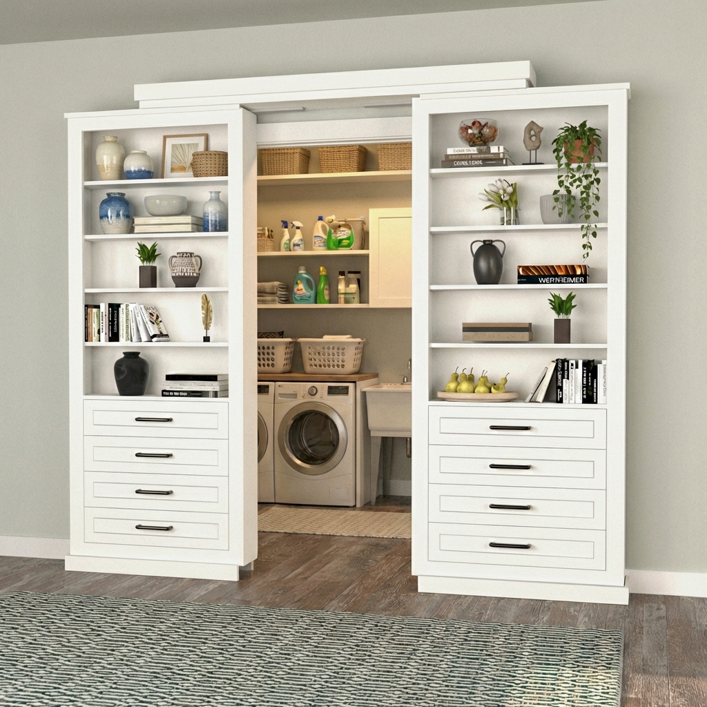 Double Sliding Bookcase Door – Drawer Base Design (Style 4)