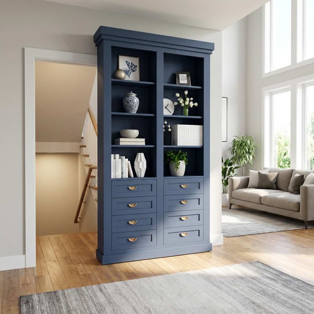 Single Sliding Bookcase Door – Drawer Base Design (Style 4)